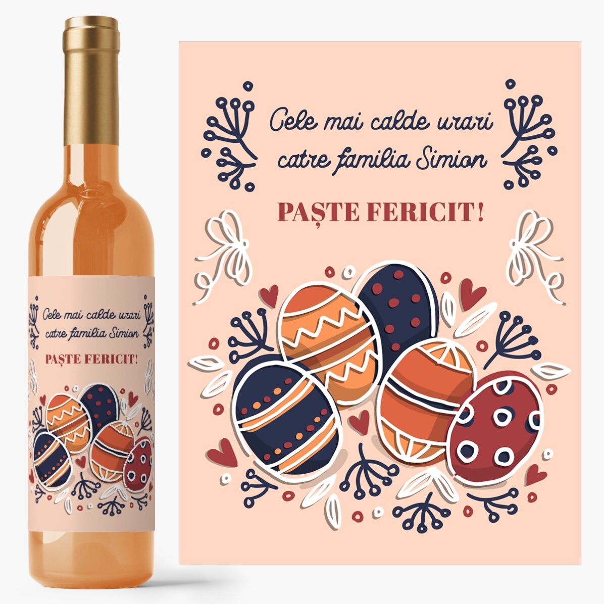 Vin personalizat cu text  - Urări pascale