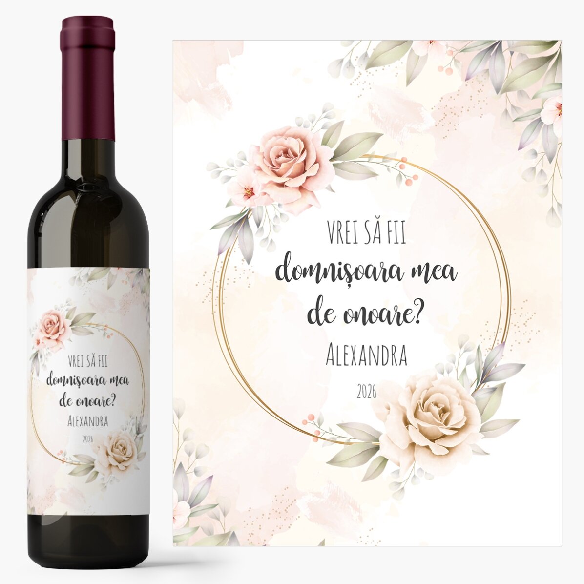 Vin personalizat cu text - Will you be my bridesmaid?
