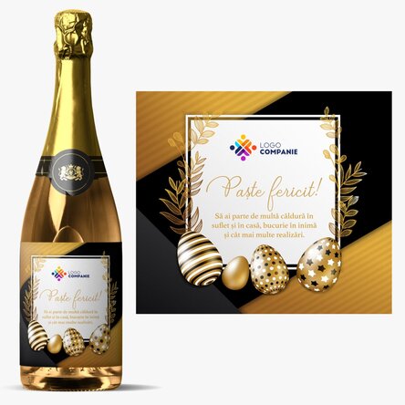 Vin spumant personalizat cu logo și mesaj - Paște fericit!