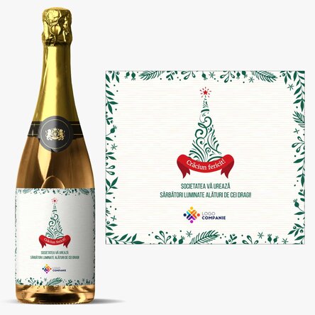 Vin spumant personalizat cu logo și text - Crăciun fericit