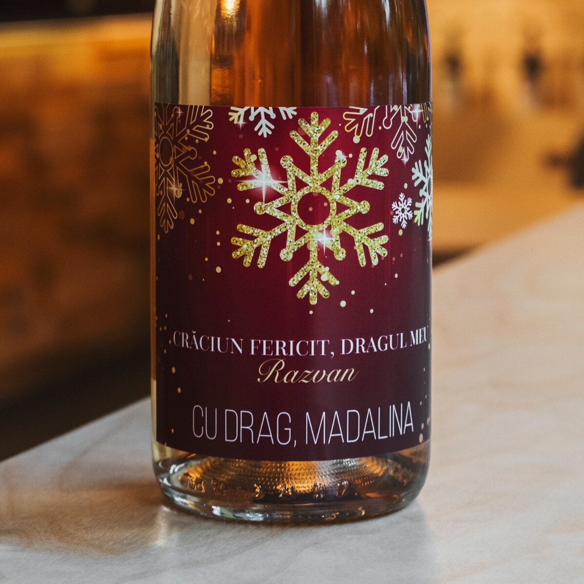 Vin spumant personalizat cu text - Fulgi de nea