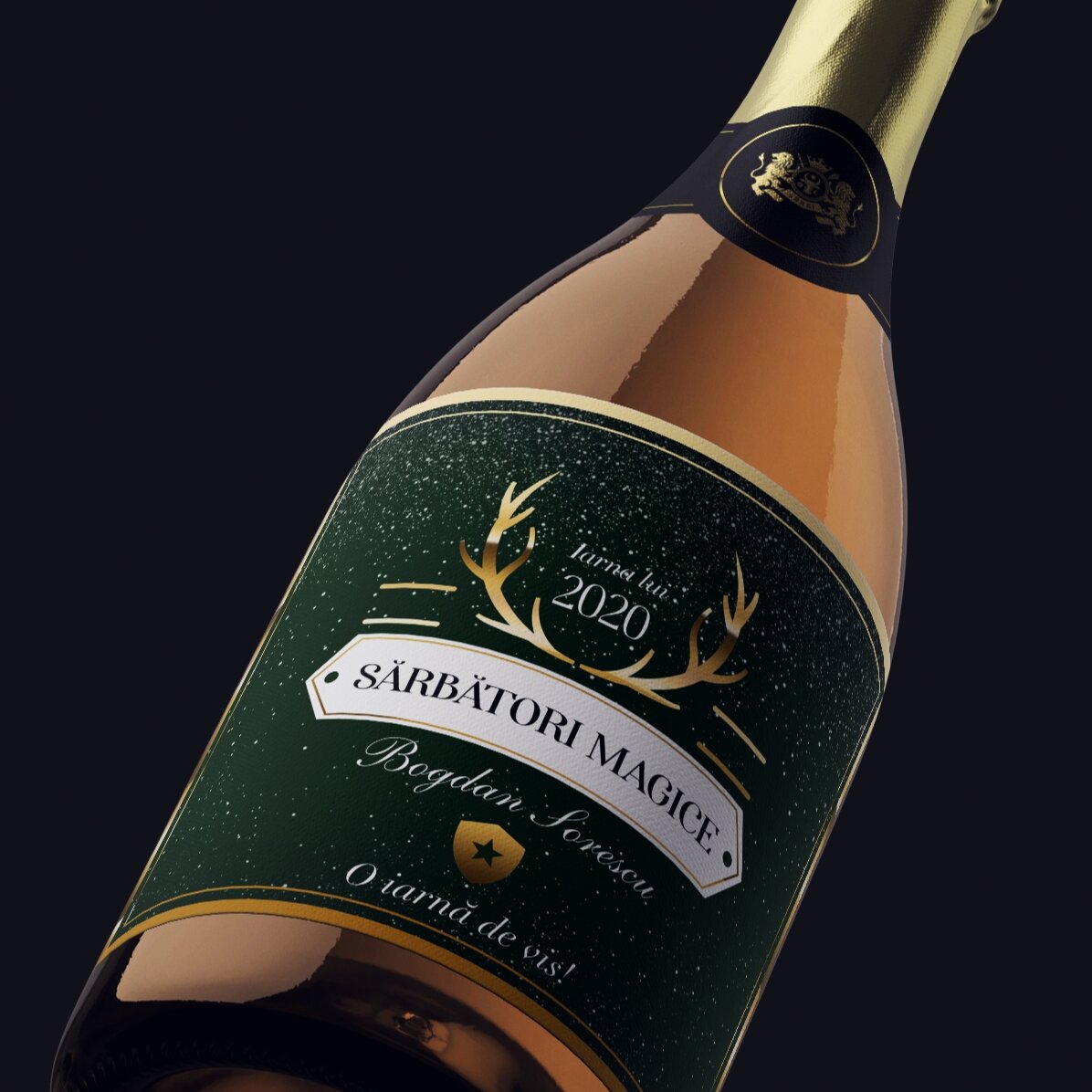 Vin spumant personalizat cu text - Golden Antlers