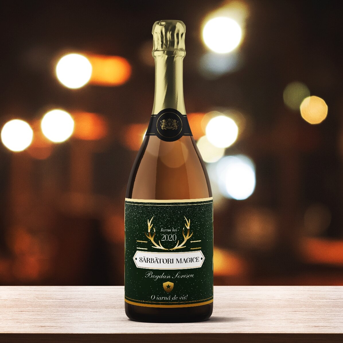 Vin spumant personalizat cu text - Golden Antlers