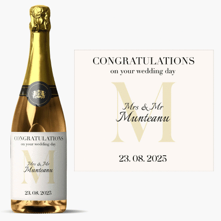 Vin spumant personalizat cu text și inițială - Felicitări!
