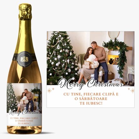 Vin spumant personalizat cu text și o poză - Merry Christmas