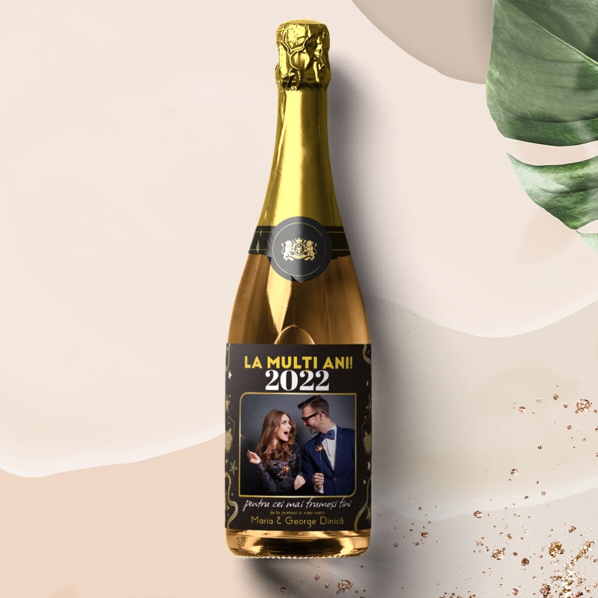 Vin spumant personalizat cu text și poză - La mulți ani! 2024