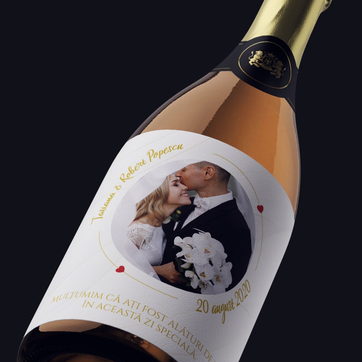 Vin spumant personalizat cu text și poză - Our Wedding