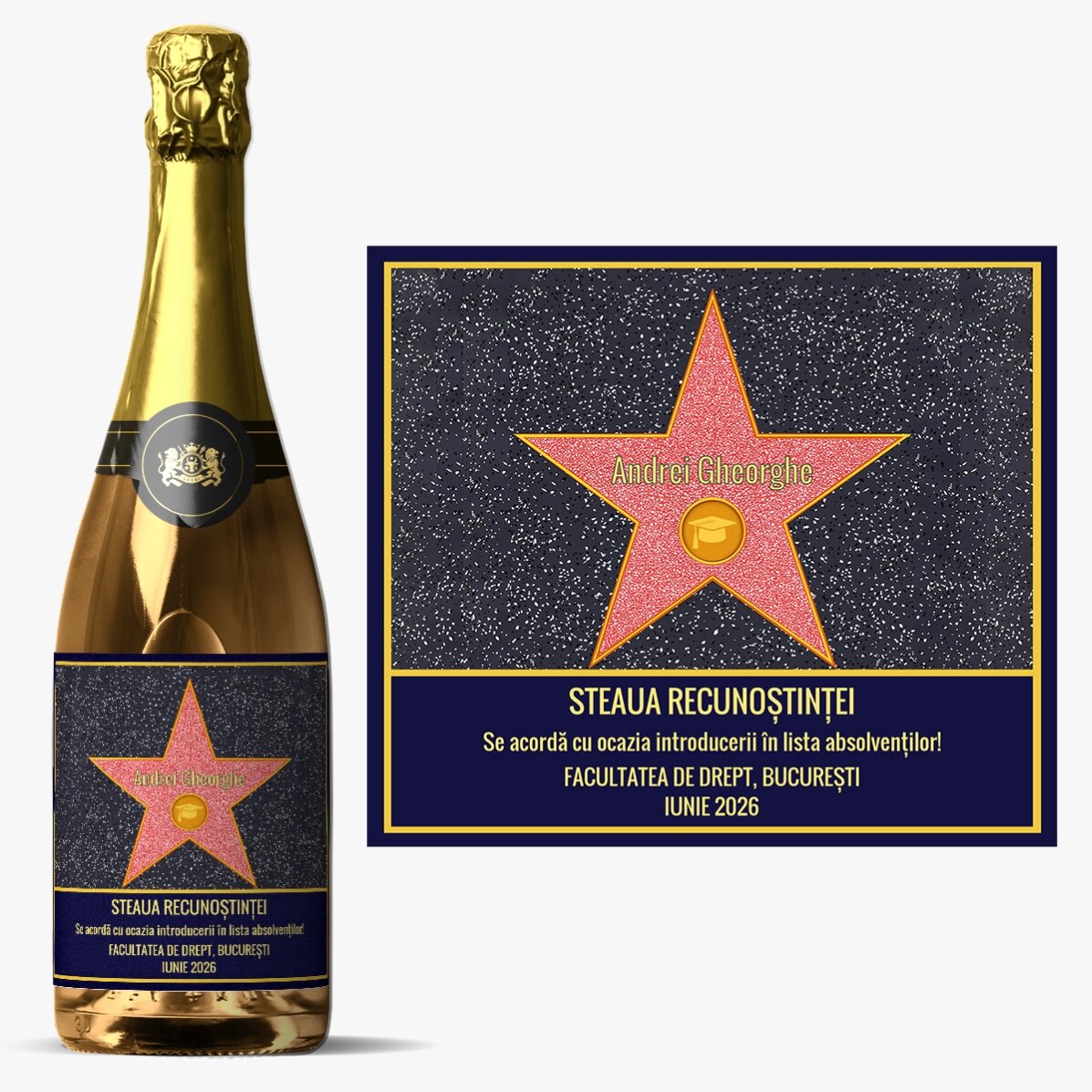 Vin spumant personalizat cu text - Steaua recunoștinței