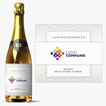 Vin spumant personalizat cu text varianta white - Aniversare brand